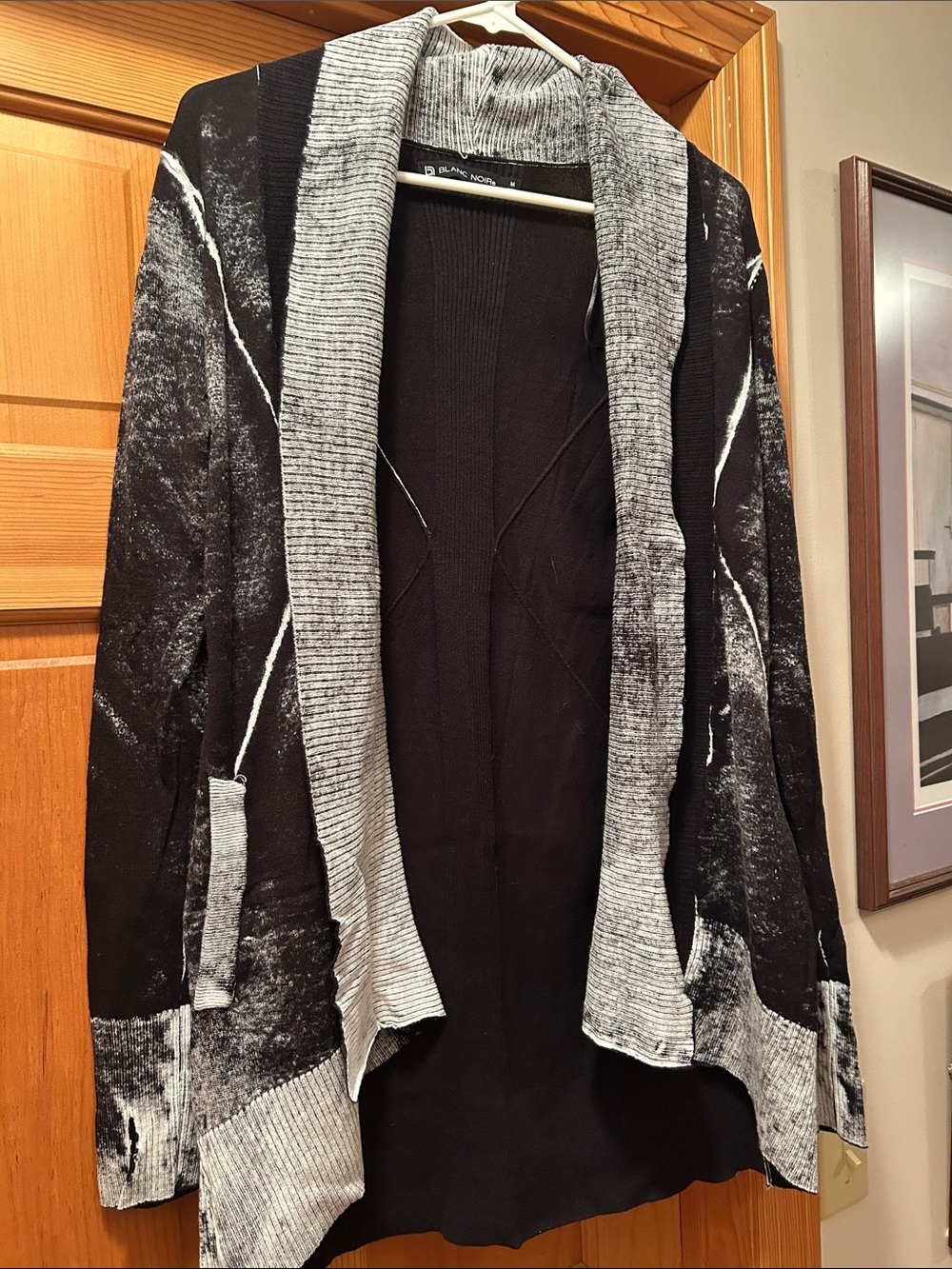 blanc noir Black and Gray Open-Front Contrast Shawl Cardigan